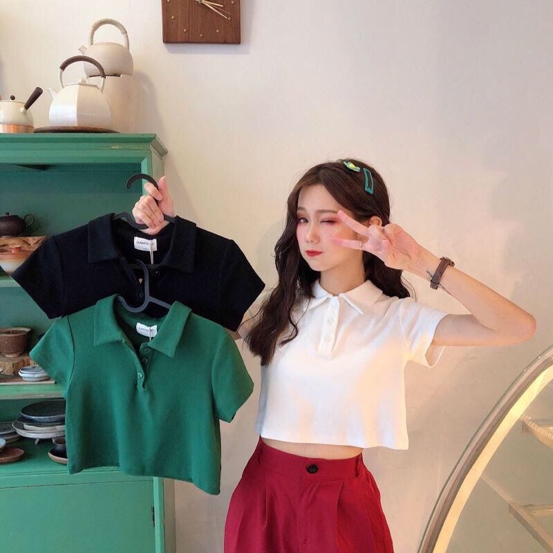 Áo Phông Nữ Summer New Polo Neck Short Sleeve T-shirt Female Students