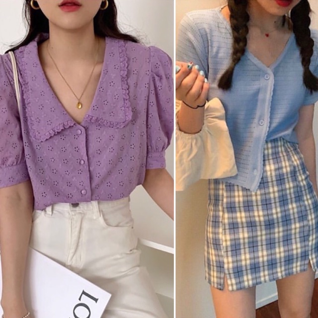 Áo tím váy kẻ