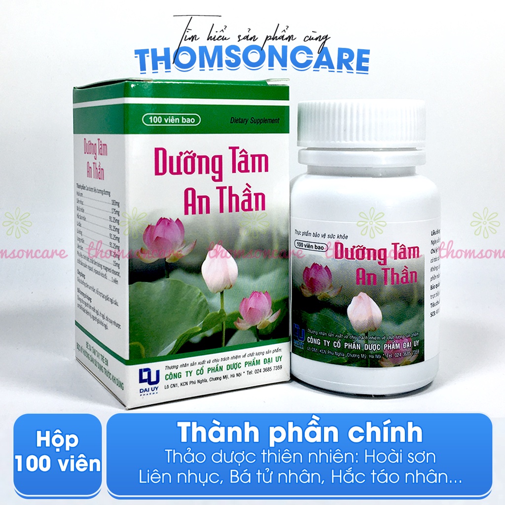 Dưỡng tâm an thần hộp 100v - giúp ăn ngủ ngon thành phầm từ thảo dược hoài sơn, liên nhục Đ.Y