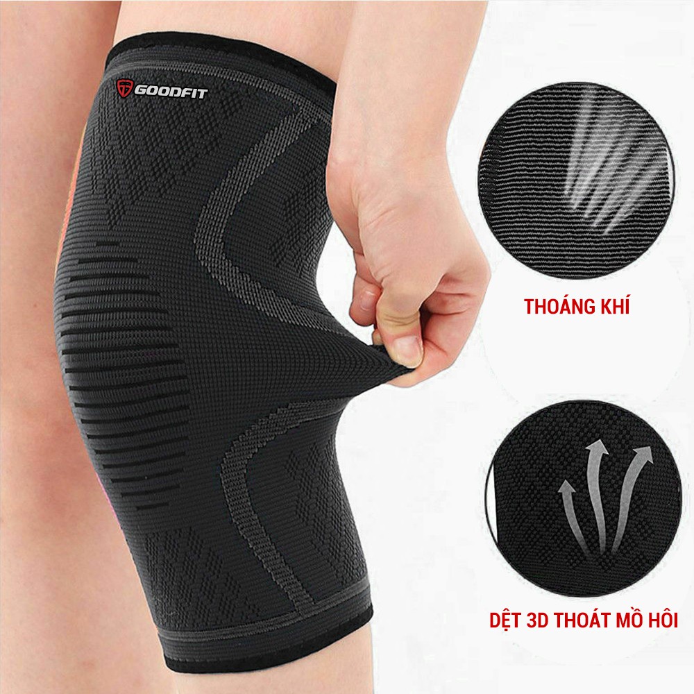 Bó gối thể thao, bảo vệ đầu gối tập gym GoodFit co giãn 4 chiều, dệt 3D dày dặn GF518K hỗ trợ thể thao tập gym