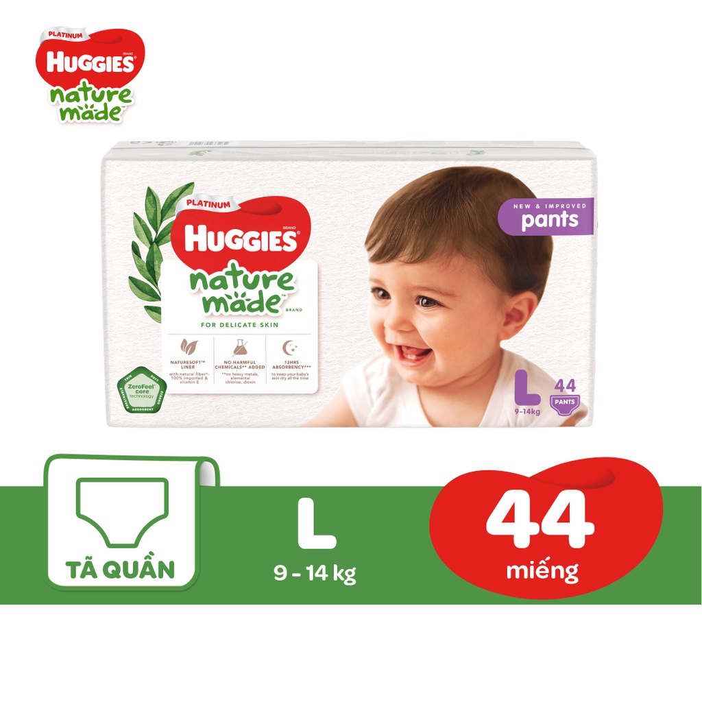 [Mã MKBHUGBU giảm 12% đơn từ 400K] Tã Quần Huggies Platinum Nature Made M58/L44/XL38/XXL26