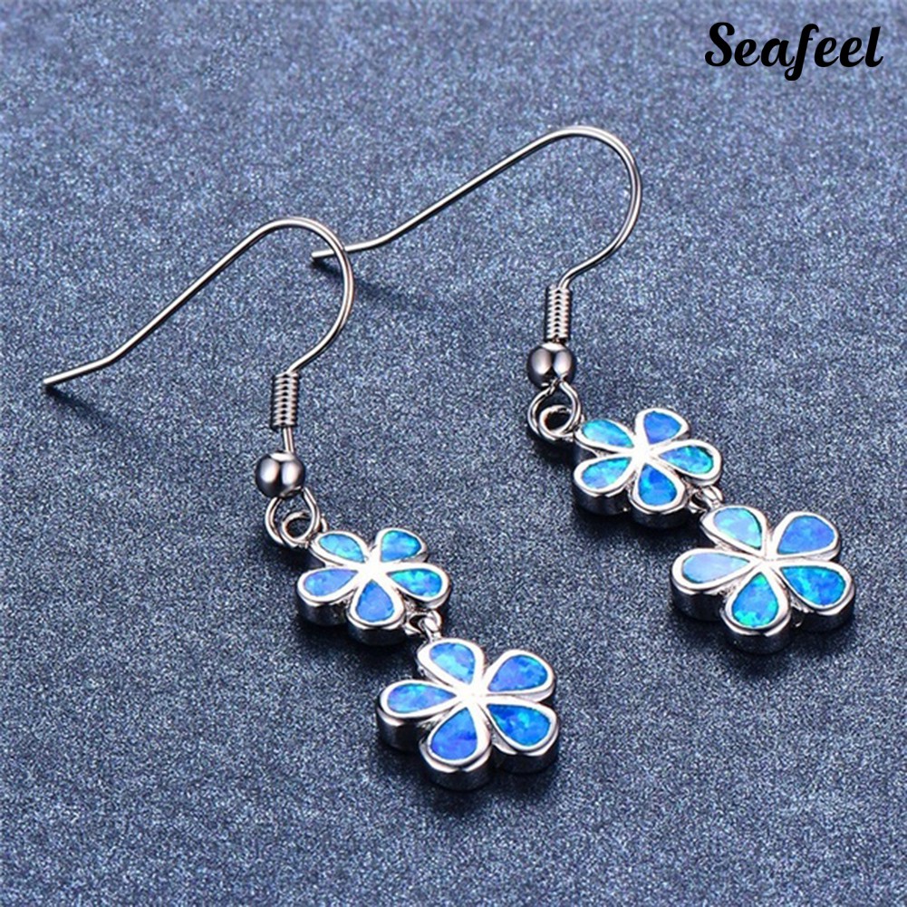 Hoa Tai Dáng Dài Hình Hoa Đính Đá Opal Nhân Tạo Thời Trang