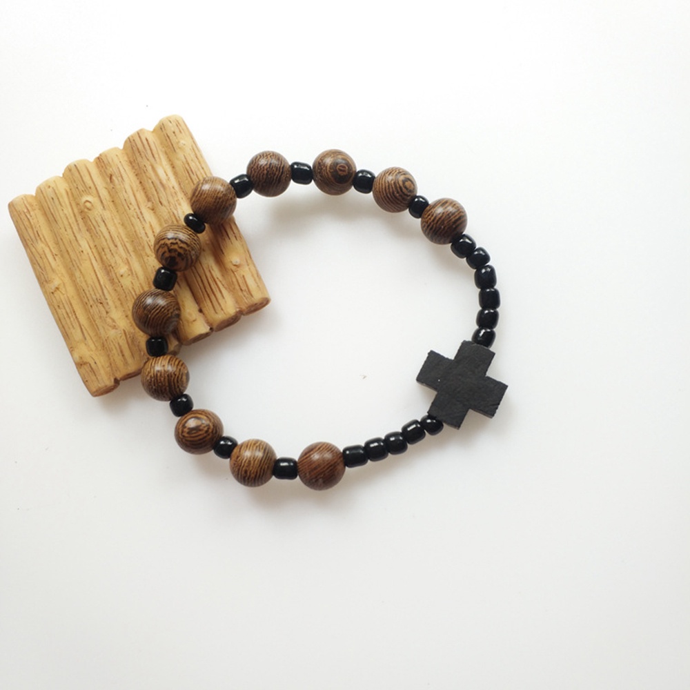 Vòng Tay Chuỗi Hạt Gỗ Mun Hình Thánh Giá Unisex