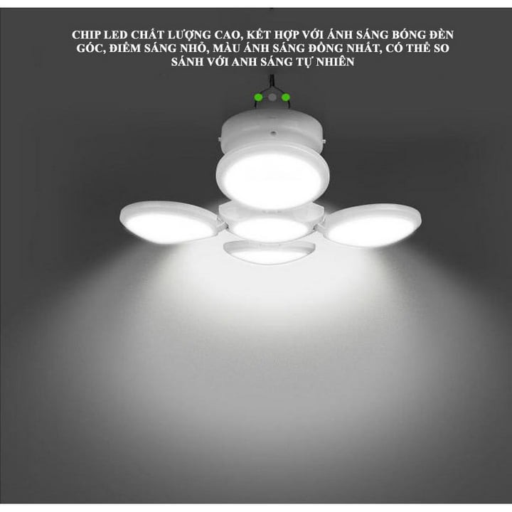 Đèn Led Tích Điện Năng Lượng Mặt Trời 4 Cánh 5 Bóng Gấp Gọn Siêu Sáng