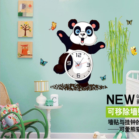 Decal Trang Trí Tường Kèm Đồng Hồ Dán Tường- Gấu Trúc Vui Vẻ( Cao Cấp )