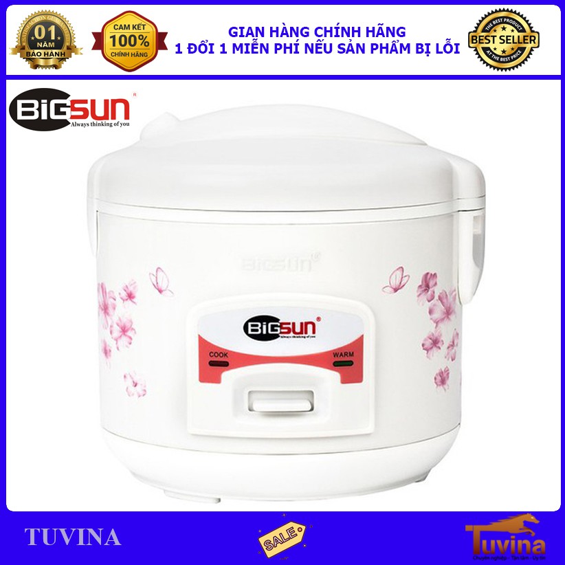 Nồi Cơm Điện 1.2 Lít BigSun BR-12 - Chống Dính - Nắp Gài - Hàng Chính Hãng (Bảo Hành 12 Tháng)