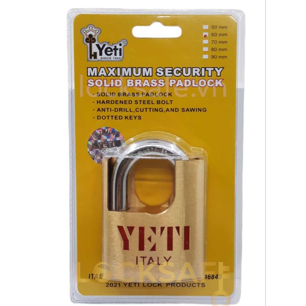Ổ Khóa Cửa YETI Chống Cắt Đồng Thau ITALY Cao Cấp 50mm - 60mm