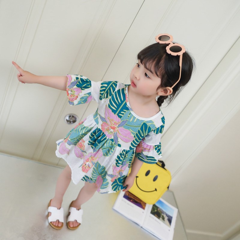 Đầm Hoa Vintage Co Dãn Cho Bé Gái