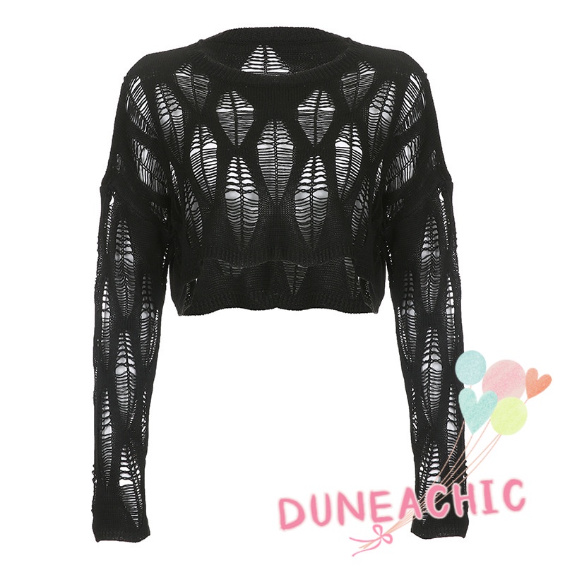 DUNEA Áo Kiểu Tay Dài Cổ Tròn Dáng Rộng Thiết Kế Quyến Rũ Cho Nữ