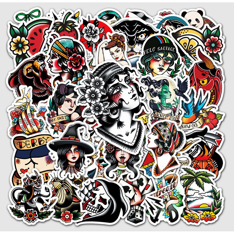 [Set 50 Cái] Sticker dán mũ bảo hiểm chống nước hoạ tiết Tattoo cá tính - DB.094