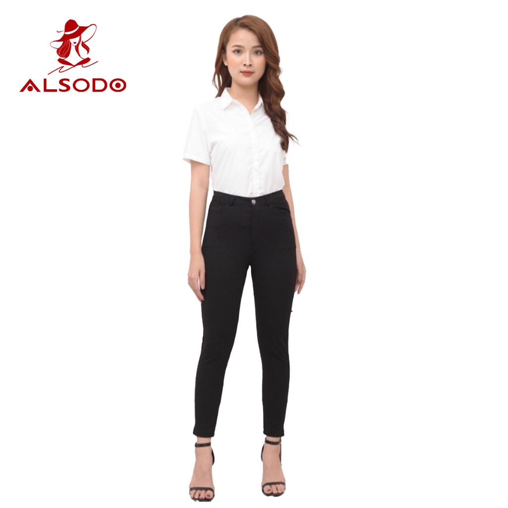 Quần tregging nữ cạp cao vải dày dặn co giãn,form nâng mông body - ALCADO