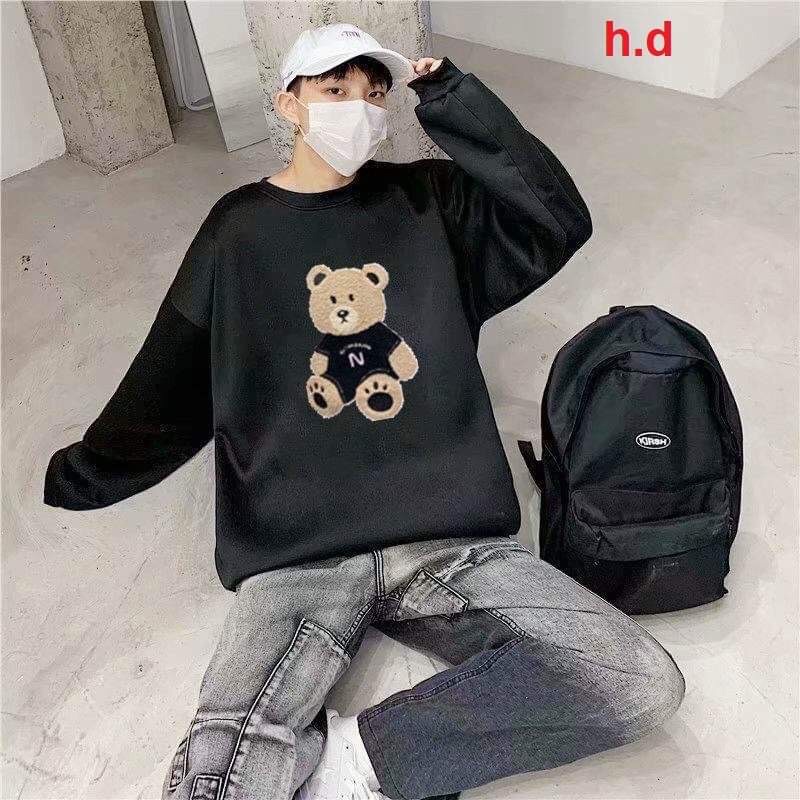 Áo Sweater cổ tròn Gấu Đen, Đỏ form rộng UlzzangChất nỉ cotton đẹp Không Bai xù⚡️Áo mùa đông ấm áp Unisex nam nữ