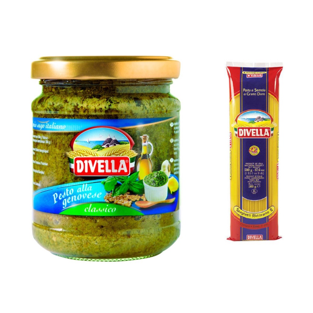 Combo 1 Gói Mì Spaghetti 500Gr + 1 Sốt Pesto Xanh Alla Genovese 190 Gram Divella Italia