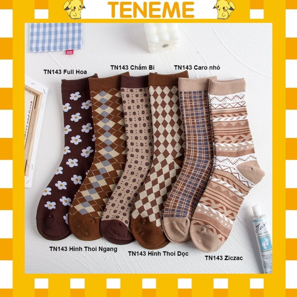 Tất vớ thổ cẩm Teneme phong cách vintage dễ phối chất len cao cấp TN143