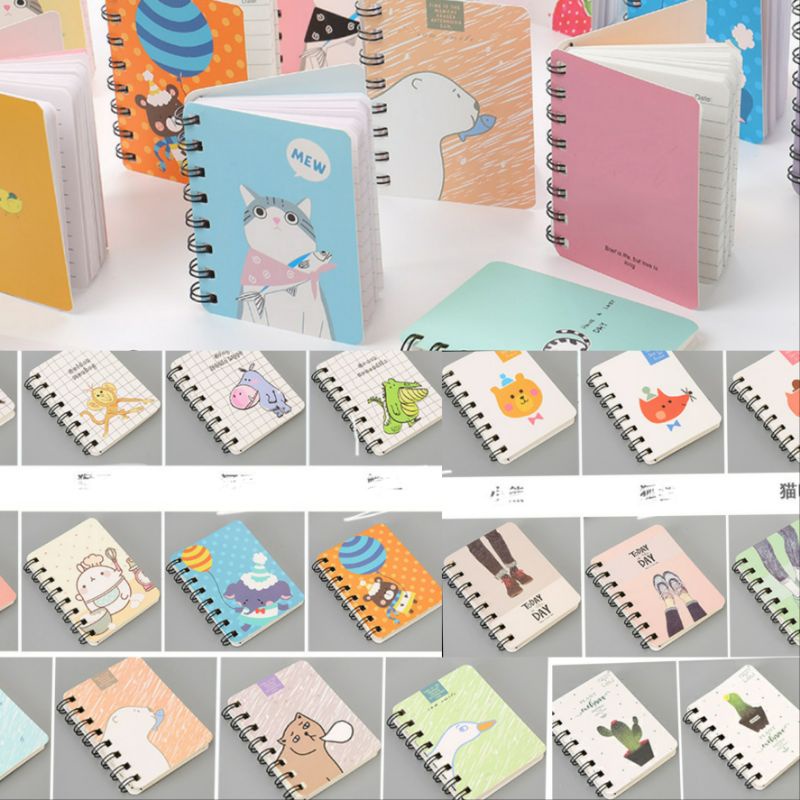 Sổ lò xo mini ghi chép cầm tay hoạt hình cute, set 4 sổ lò xo kẻ ngang A7 quà tặng dành cho học sinh, sinh viên