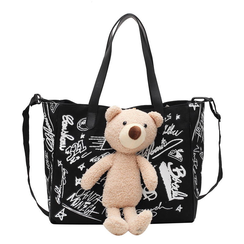 Túi đeo một bên vai IELGY canvas màu đen/ trắng sức chứa lớn đa năng thời trang đơn giản thường ngày nhỏ gọn cho nữ