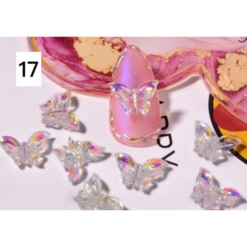 Set 10 charm B-ướm tráng gương cầu vồng lấp lánh