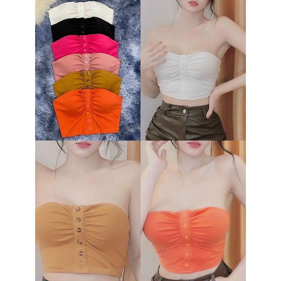 Áo ống croptop nhúm phối hàng nút cố mút cực xinh , chất thun bozip mềm mịn