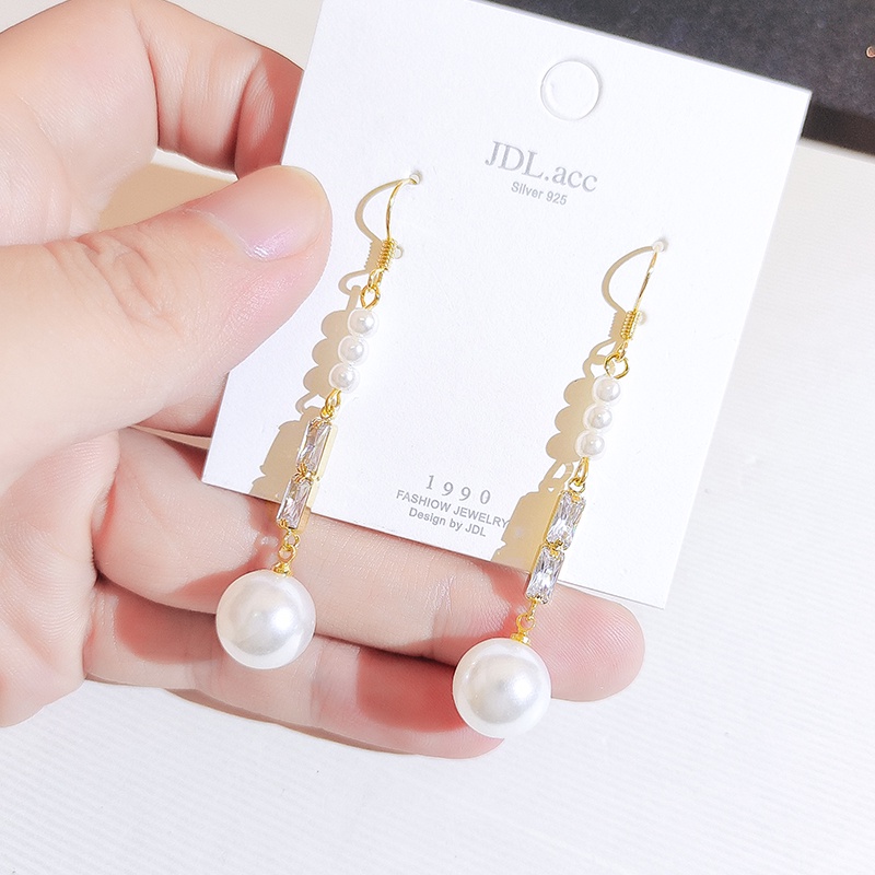 [Jiudolan] Khuyên Tai Dài Đính Ngọc Trai Zircon Lấp Lánh Thanh Lịch Thời Trang Dành Cho Nữ