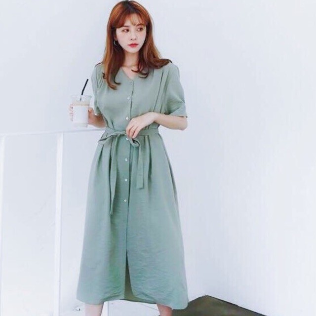 Đầm váy freesize suông mint cột eo