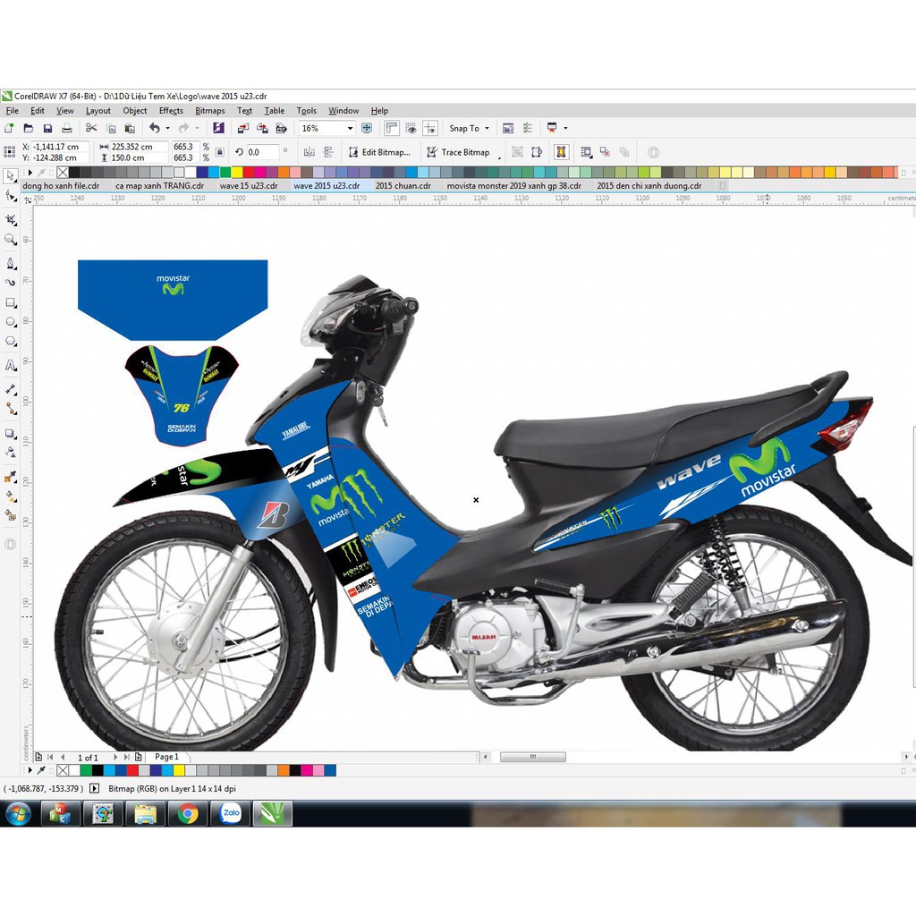 Tem trùm wave xanh monster movistar alpha 100, độ phủ bộ team decal cho xe máy rẻ đẹp (dán đời 2006-2016)