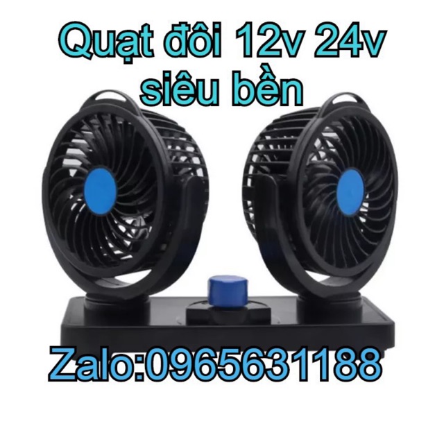 Quạt máy đôi mini 12v, 24v xoay 360 tiện ích trên ô tô, xe hơi cao cấp