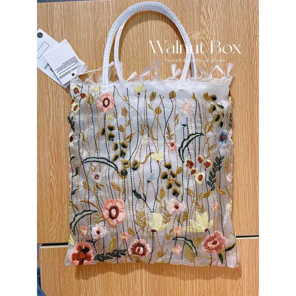 🎀New Spring and Summer Flower Embroidery Romantic Portable Shoulder Tote Shopping Bag Tote Bag