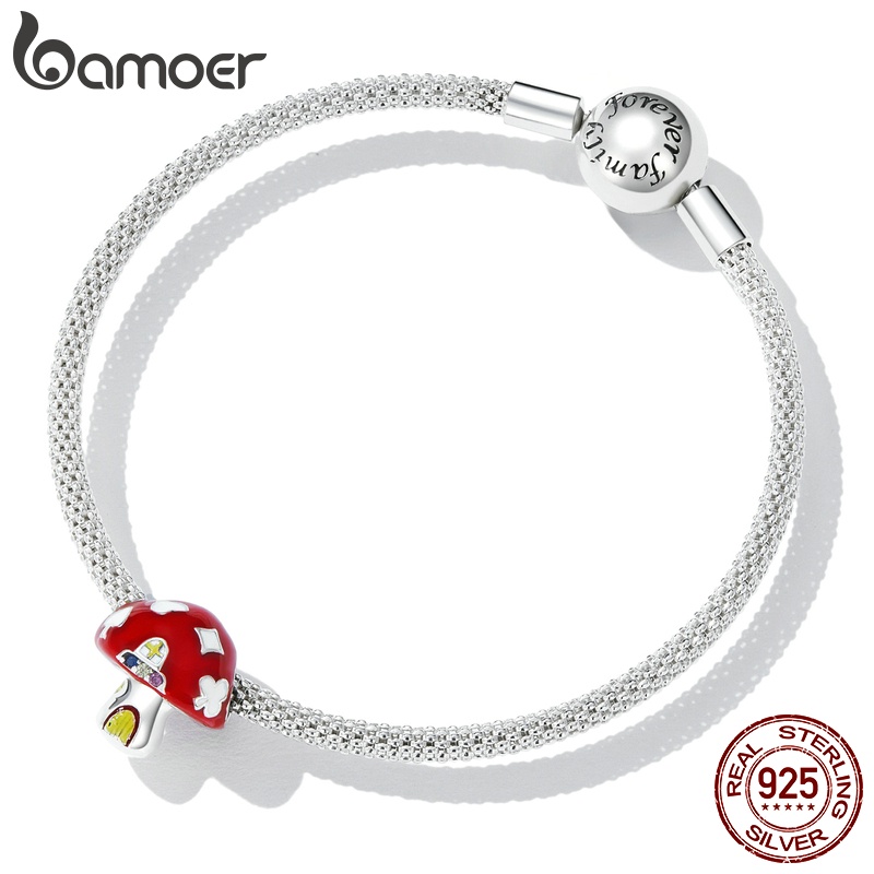 Mặt phụ kiện Bamoer bạc 925 hình ngôi nhà nấm đính đá zircon nhiều màu độc đáo cho nữ