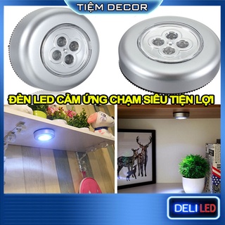 Đèn LED gắn tường không dây cảm ứng mini chiếu sáng 4 mắt LED siêu tiết kiệm, đèn led dán tủ quần áo, cầu thang