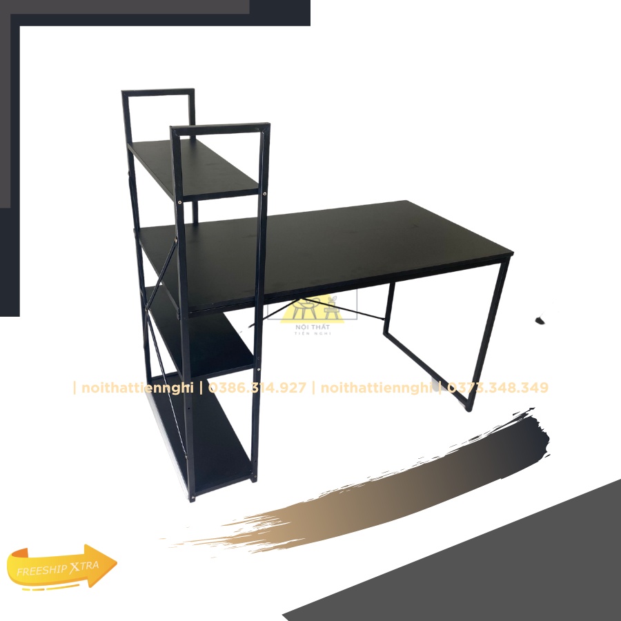 Bàn làm việc 3 kệ đa năng mặt gỗ, khung sắt - bàn gaming/ học tập/ decor - BLV3K