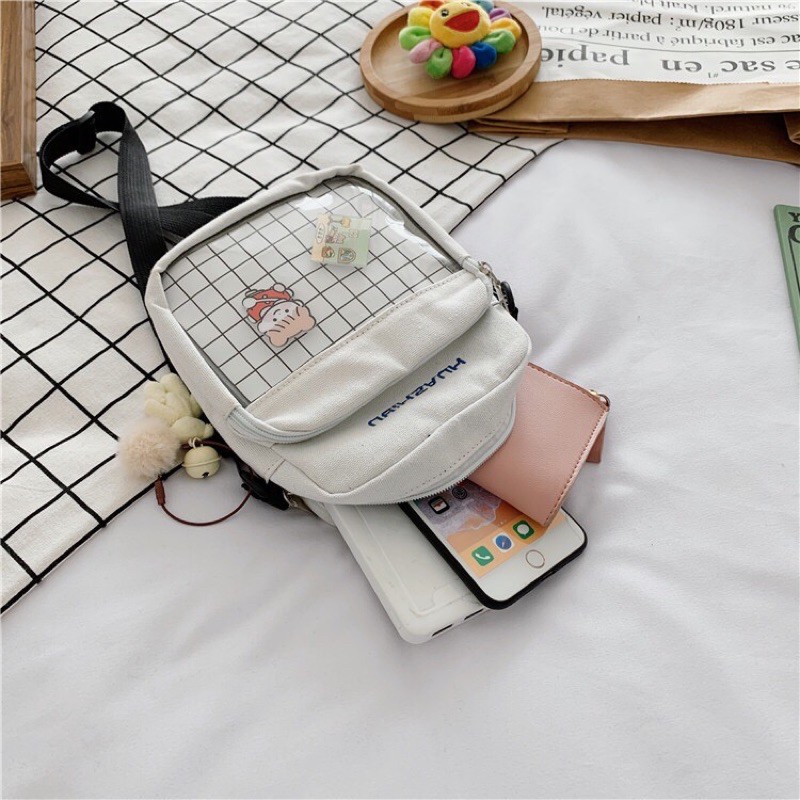 Túi đeo chéo Hàn Quốc siêu xinh k kèm móc khoá( tăng kèm 3 huy hiệu + hàng sẵn)