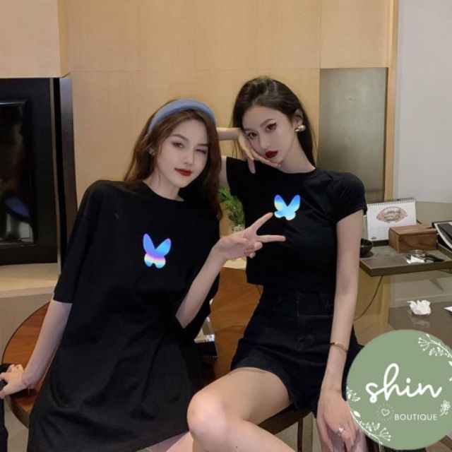 Áo croptop hoạ tiết bướm có thể phát sáng khi có đèn