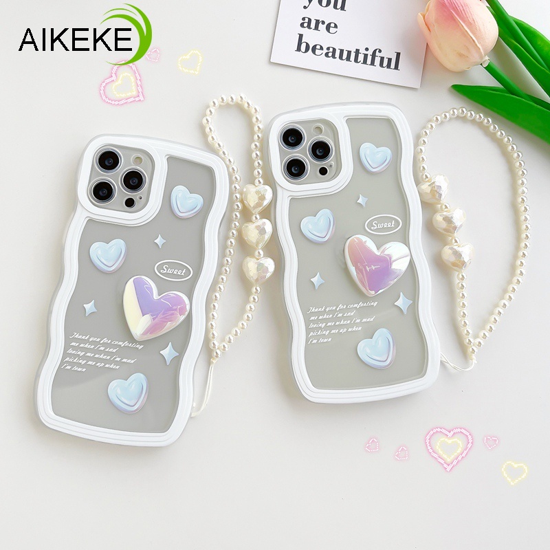 Ốp Điện Thoại TPU Mềm Trong Suốt Họa Tiết Trái Tim 3D Có Dây Đeo Tay Cho OPPO Reno 7 6 5G 5 Pro 4 R17 R15 4G