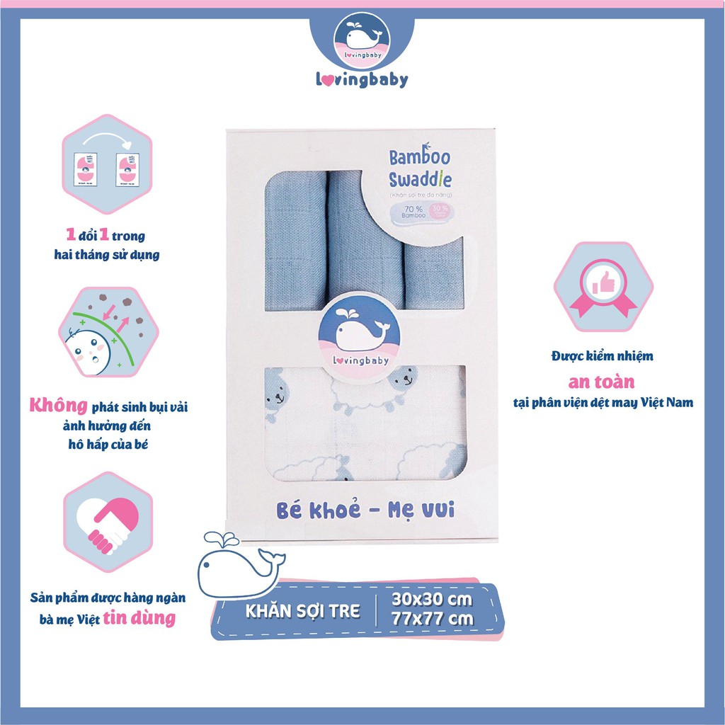 Khăn tắm xô, khăn sữa sợi tre Lovingbaby kích thước 77x77cm và 30x30cm (4 chiếc/hộp)