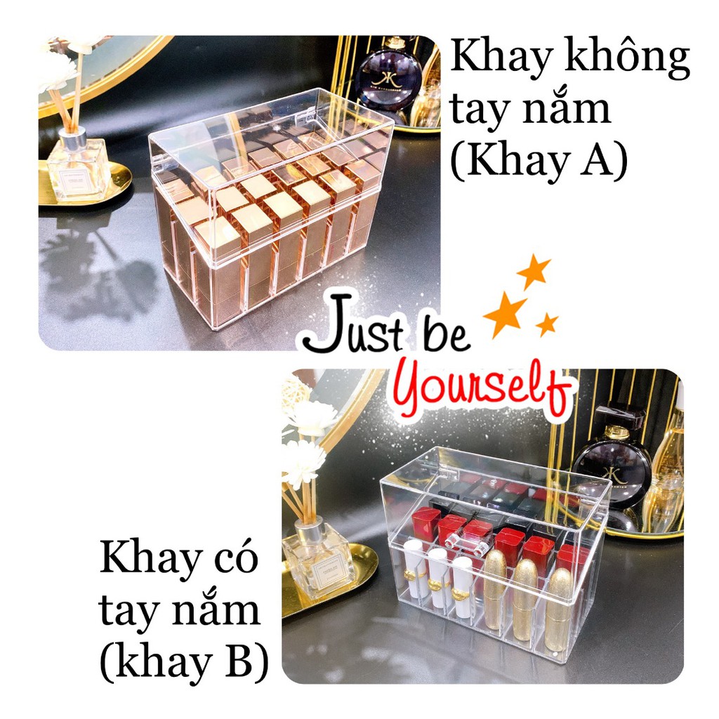 Khay Đựng Son, Mỹ Phẩm Giá Rẻ 9, 12, 16, 18, 24, 36, 44 Ô Mica Dày Trong Suốt Cao Cấp Có Nắp Chống Bụi