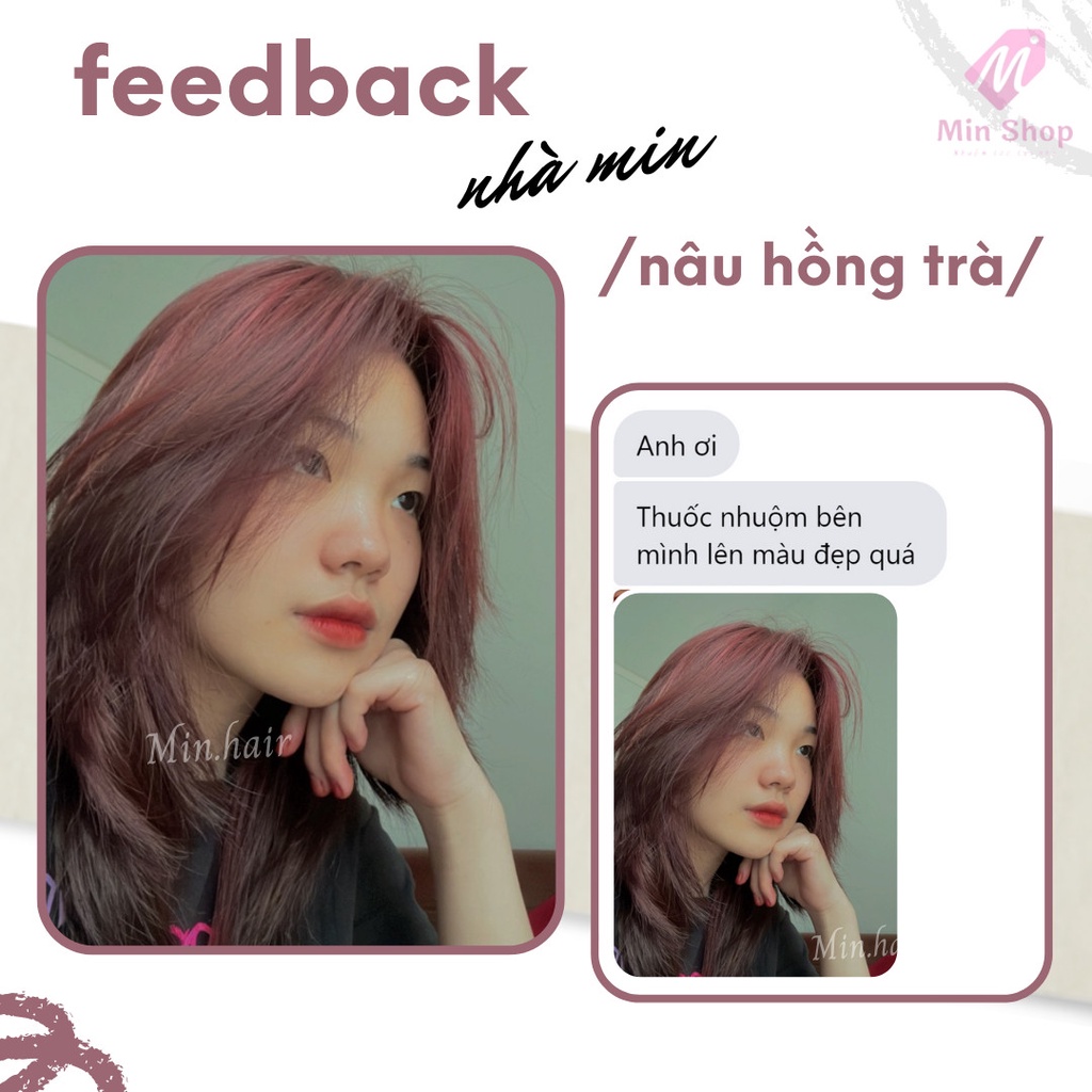 Thuốc nhuộm tóc nâu, thuốc nhuộm tóc Nâu Hồng Trà, MINHAIR, tặng kèm oxy trợ dưỡng và bao tay