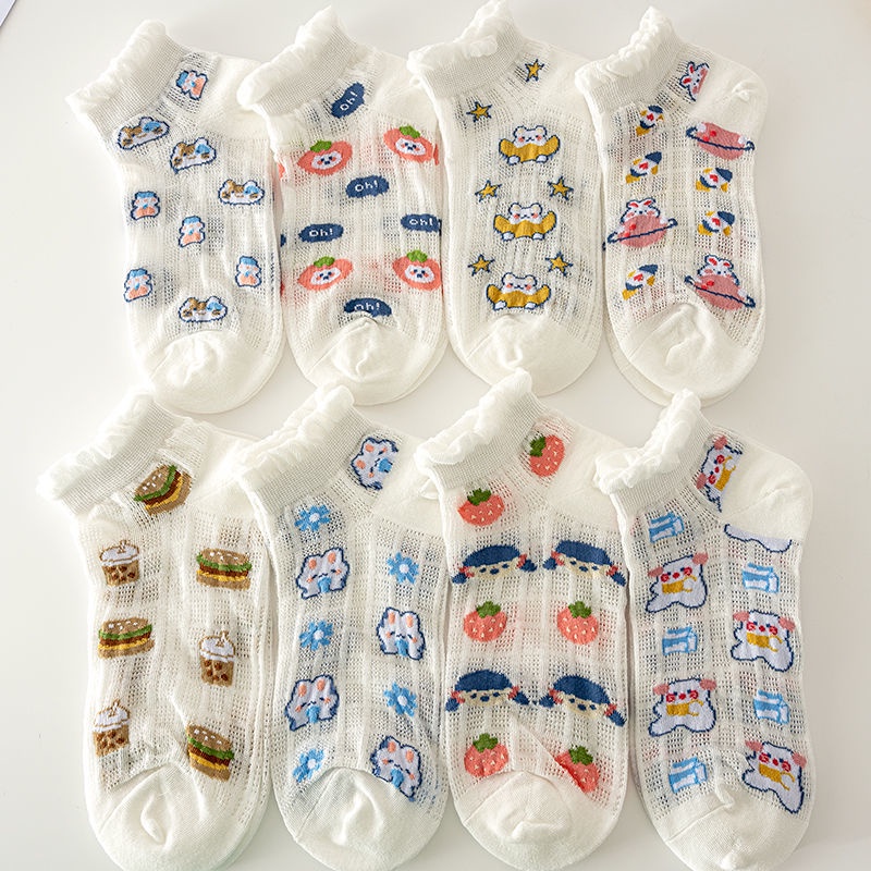 Vớ Ren Siêu Mỏng Thoáng Khí Màu Trắng Hình Gấu Dễ Thương Cho Nữ