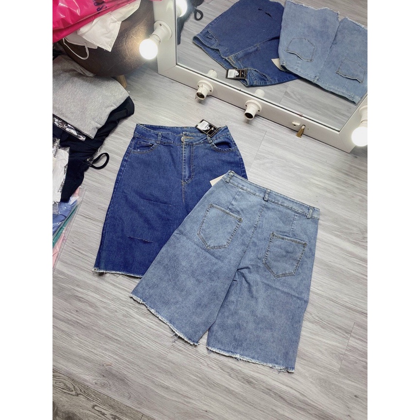 Quần nữ ngố lửng jean from rộng rách chất bò dày mịn lưng cao hàng chuẩn shop