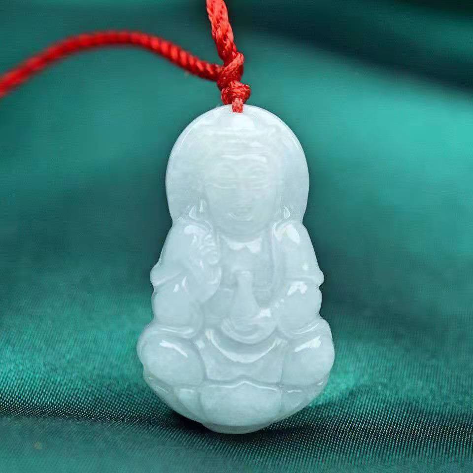 [Jade House] Mặt dây chuyền đá ngọc bích tự nhiên phong cách Phật Giáo