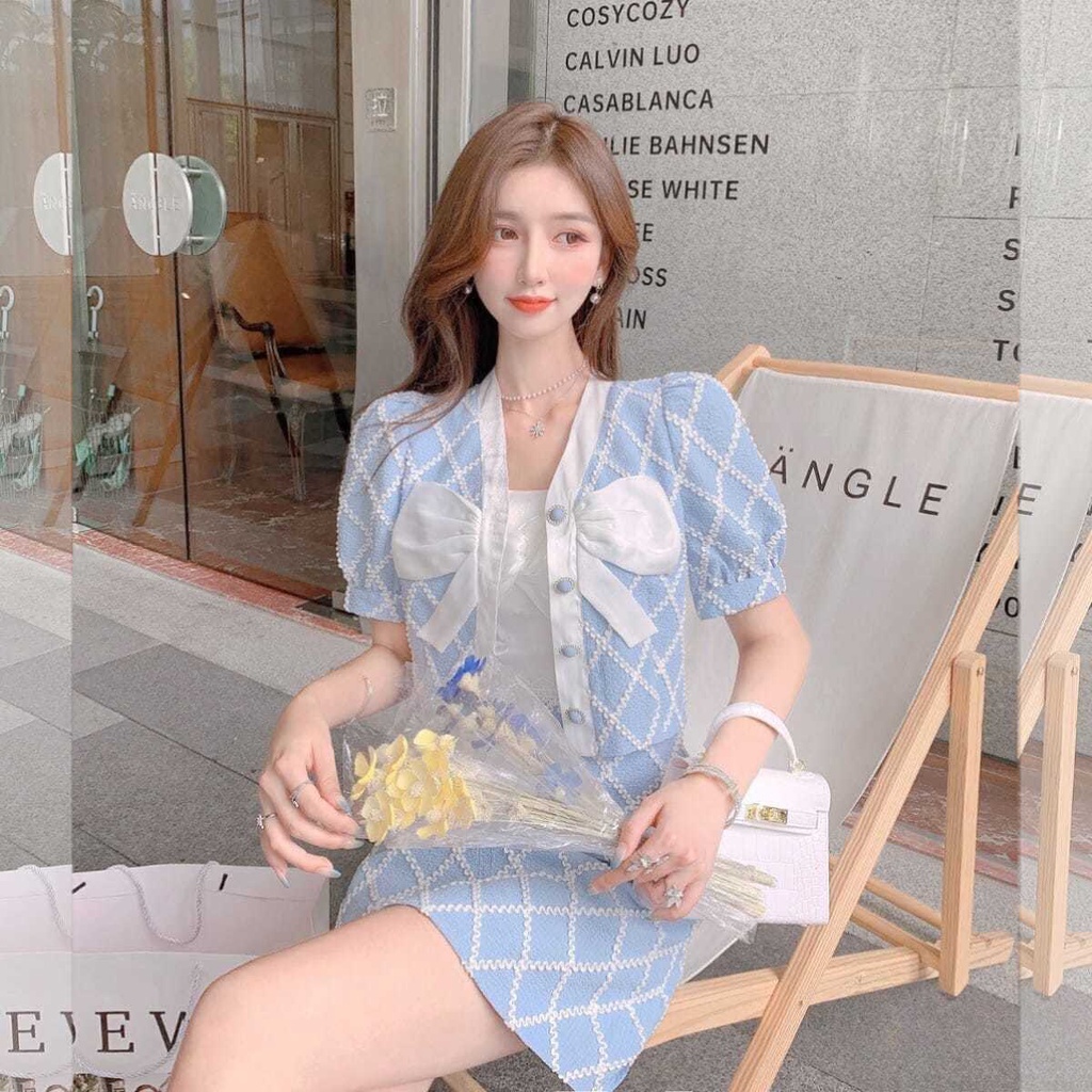 Bộ áo và đầm thời trang mùa hè phong cách Pháp cho
