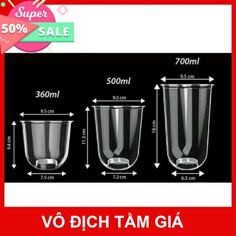 50 cốc nhựa chữ U 700ml không nắp dập được màng ( cốc chưa in )