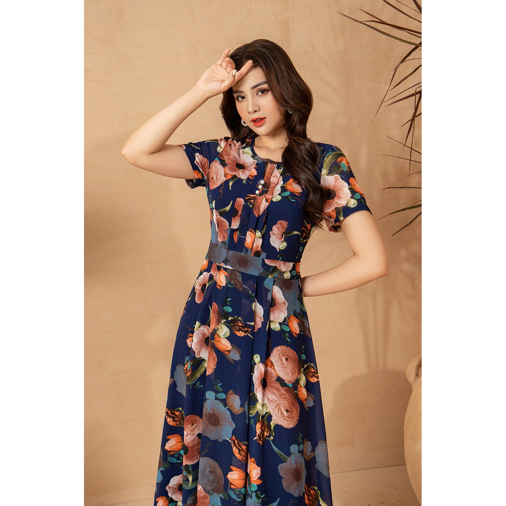 Đầm trung niên hàng thiết kế dự tiệc LYBEE dáng xòe von tơ cao cấp 630