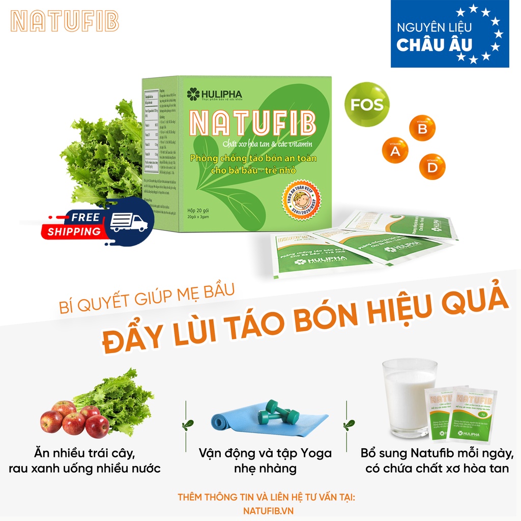 Bộ 2 Hộp Natufib Chất Xơ Hòa Tan HULIPHA Hỗ Trợ Phòng Táo Bón An Toàn Cho Bà Bầu, Trẻ Nhỏ Hộp 20 Gói