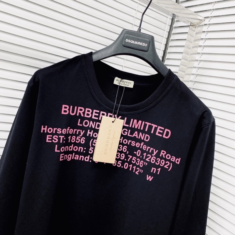 Áo nỉ sweater nam nữ Burberry limited dập chữ hồng cổ tròn ống bo chun đơn giản đẹp