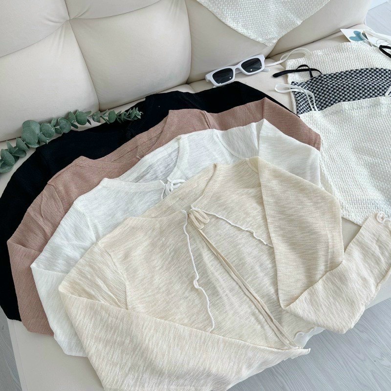 Set áo khoác len cardigan mỏng kèm áo 2 dây thun xốp kiểu dáng croptop cực xinh