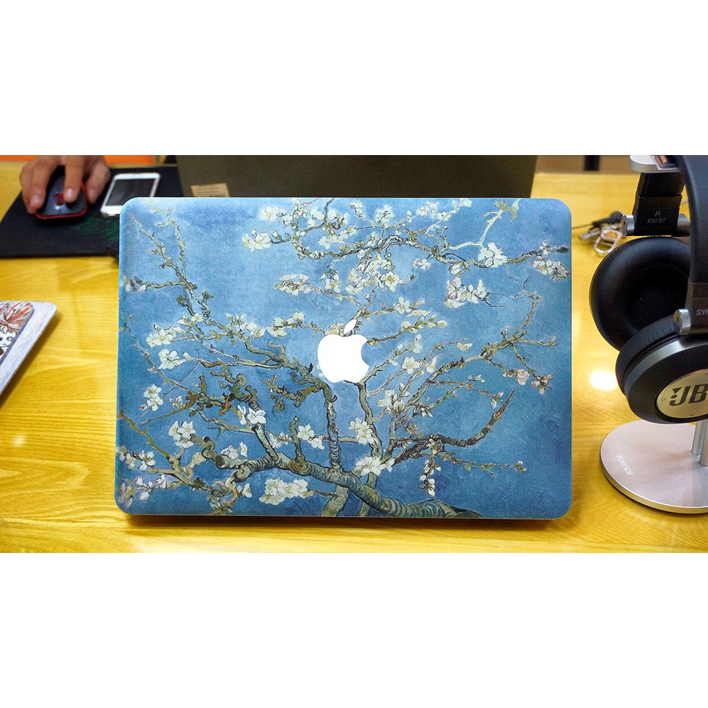 Ốp Macbook hình hoa đào (tặng kèm nút chống bụi + chống gãy dây sạc)