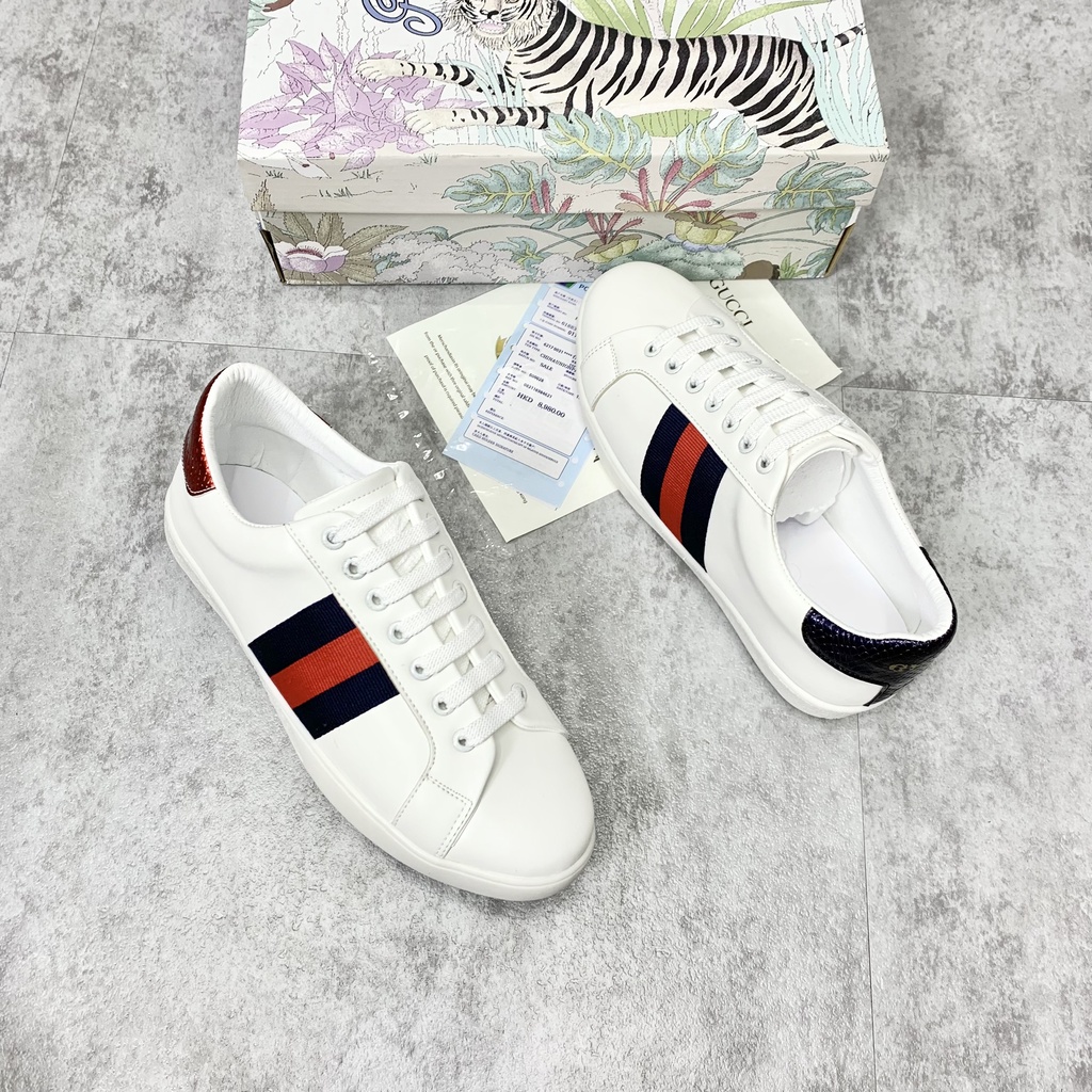 Giày Da Thể Thao Sneaker Nam Nữ Thêu Vạch Trơn Sọc Xanh Đỏ Gót Vảy Chữ Classic GS08P