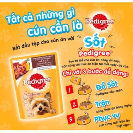 Pedigree Thức ăn cho chó lớn dạng sốt vị bò và rau củ 130g, pate cho chó