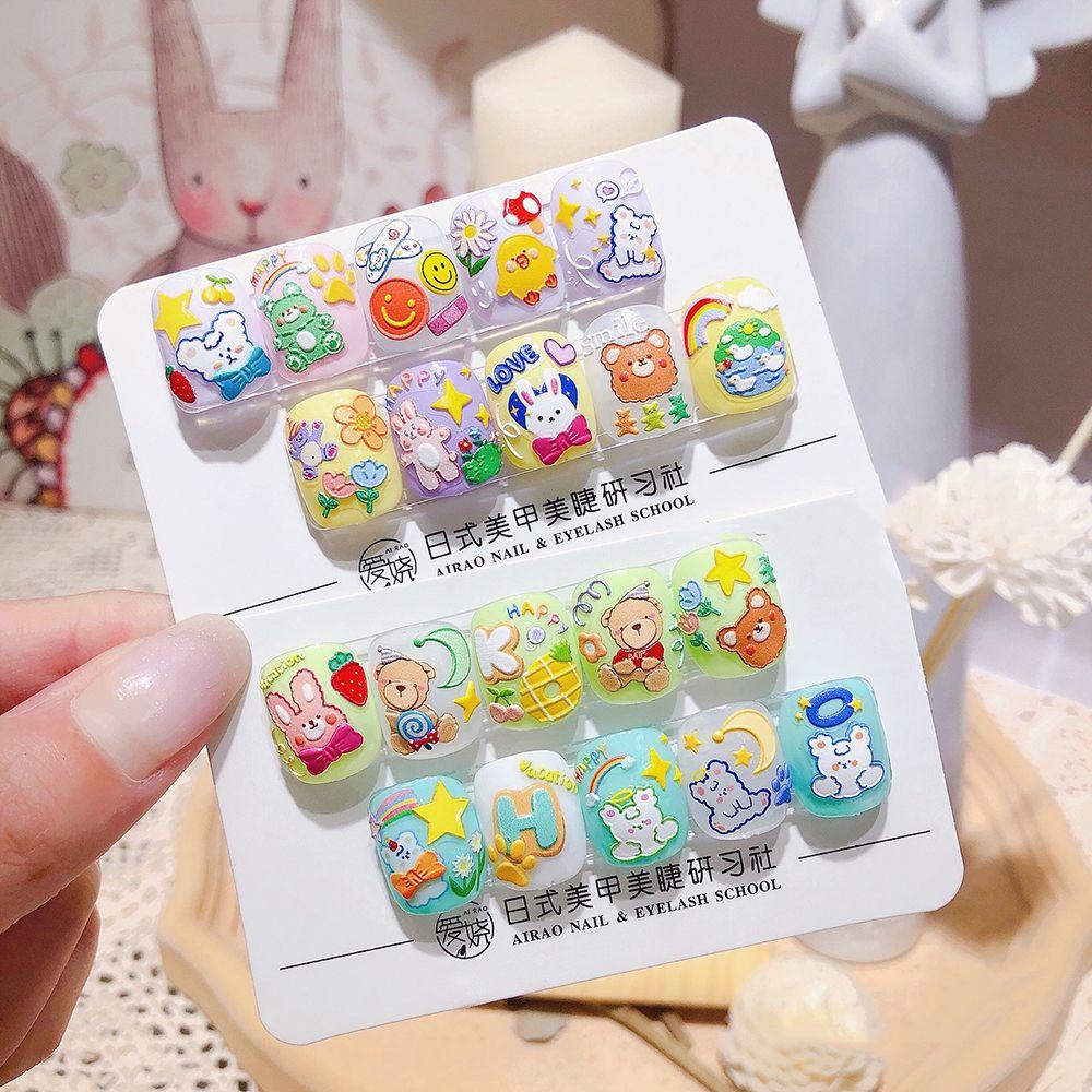 Miếng Dán Trang Trí Móng Tay Họa Tiết Hoạt Hình Gấu / Thỏ Nhiều Màu Xinh Xắn