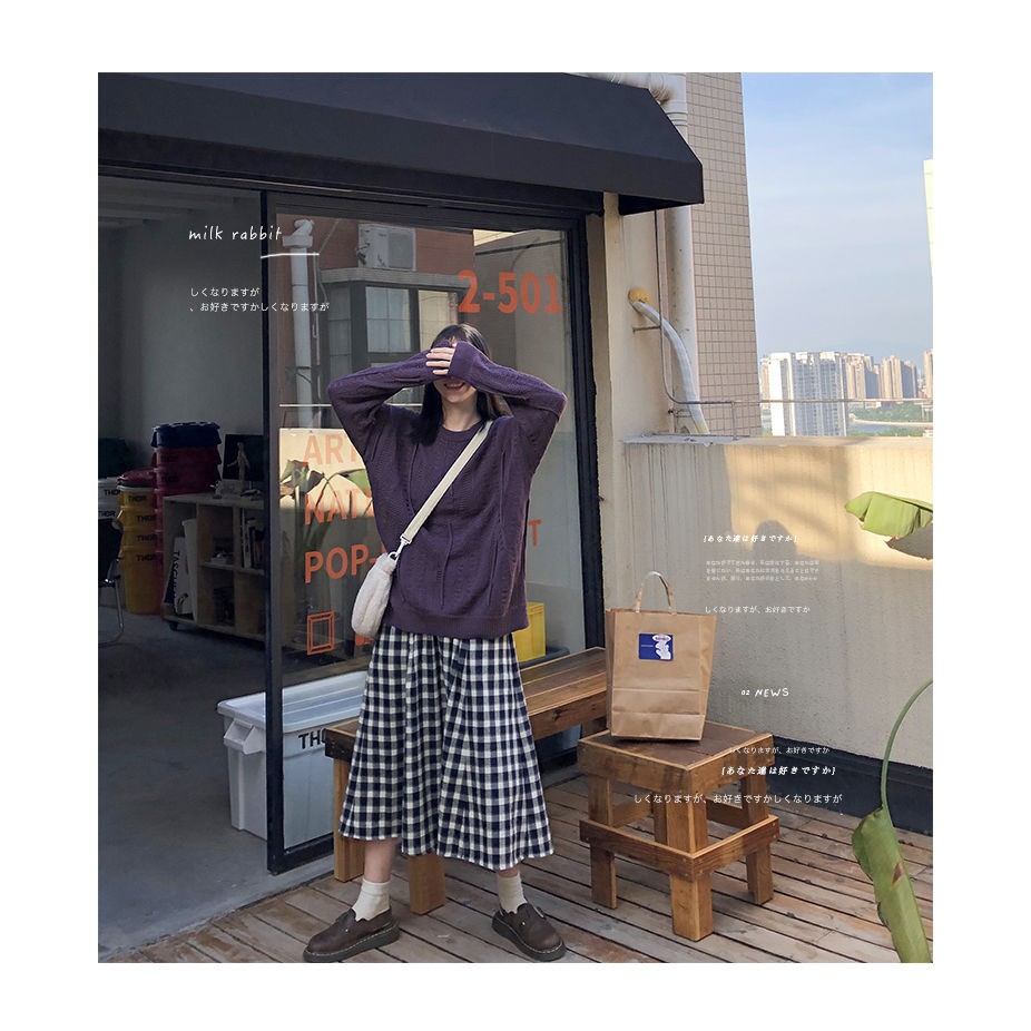 Chân váy dài chất vải thô mềm Quảng Châu dáng suông vintage kẻ ô vuông phong cách Hàn Quốc, Chân váy dài kẻ caro xoè | BigBuy360 - bigbuy360.vn